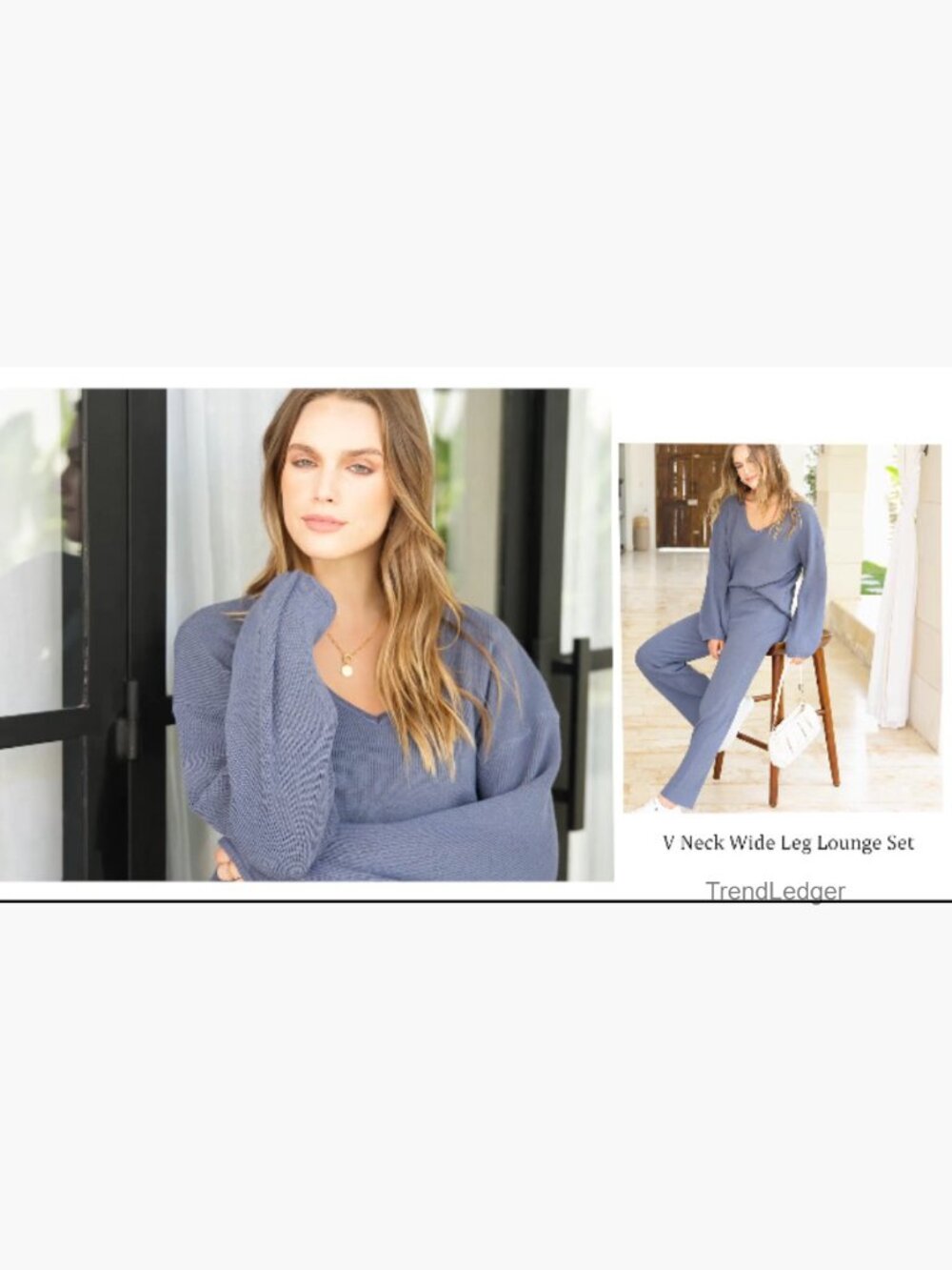 Women's 2-Piece Knit Lounge Set Sweatsuit Wide Leg Pants - Picture 7 of 7